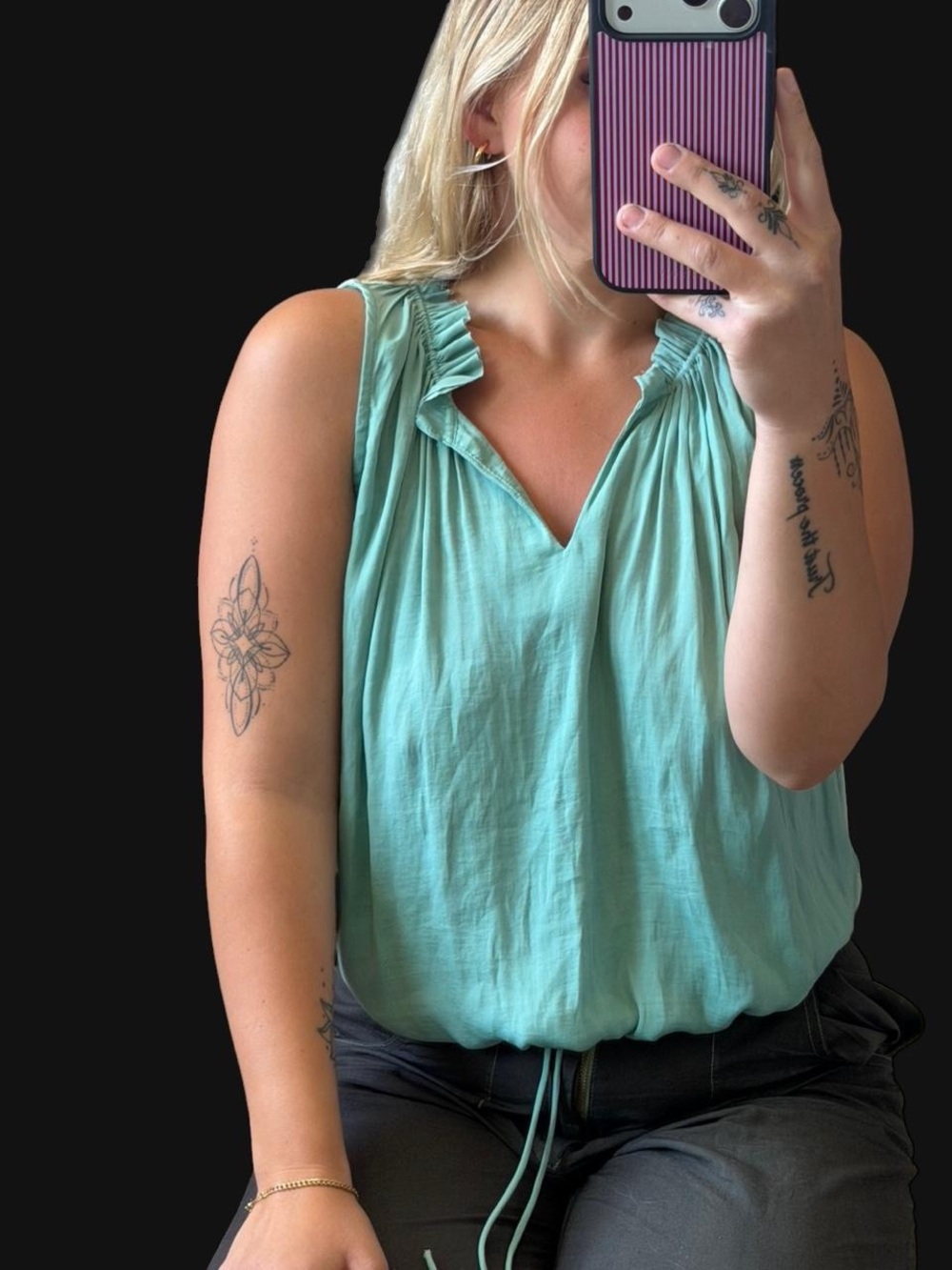 dolan Light Teal Ruffle-Neck Sleeveless Tank